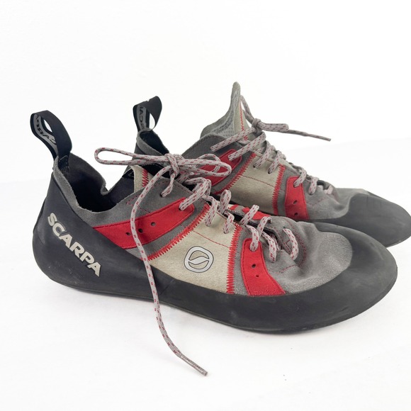 Scarpa Other - Scarpa Helix Climbing Shoes Mens 46.5 Grey Red Suede  Vibram Rock Climbing